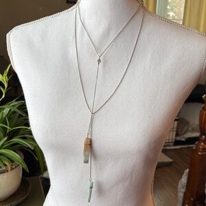 Chic Silver and Green Double Pendant Necklace
